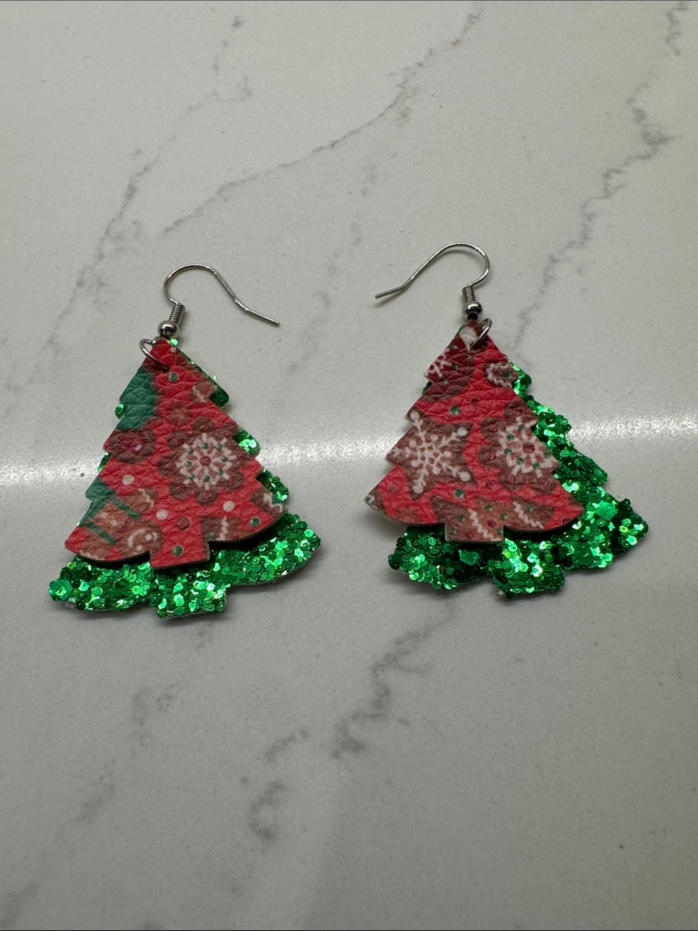 Festive Christmas Tree Earrings in Red and Green